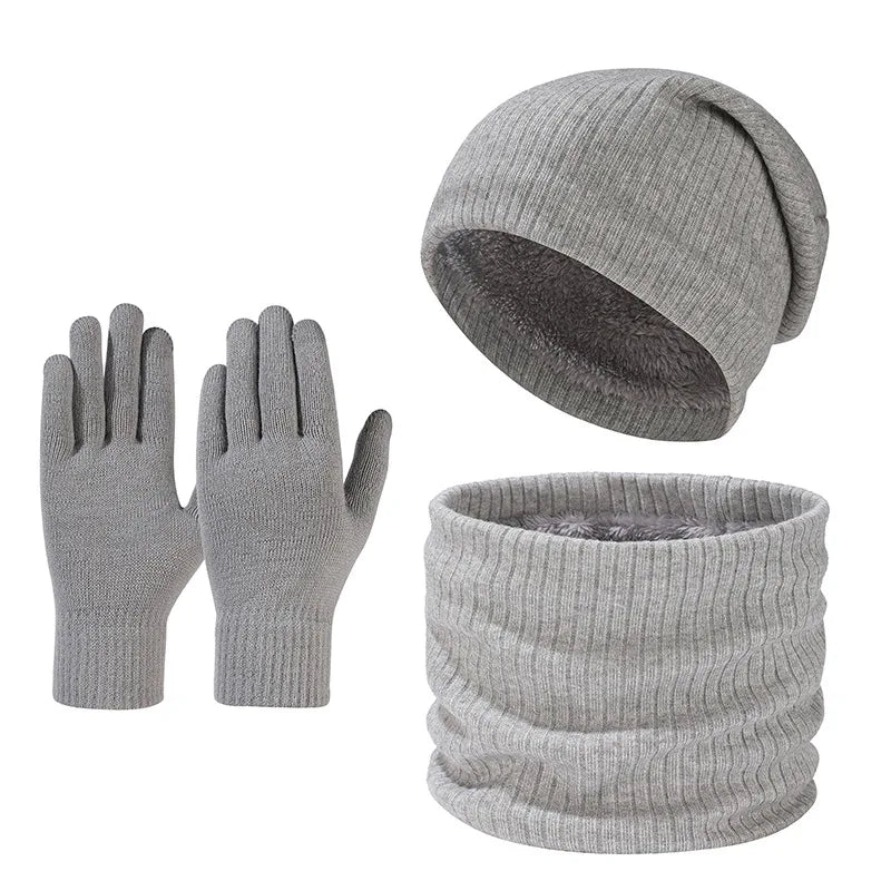 Winter hat, scarf, gloves, three piece set, men's and women's outdoor cold resistant scarf, ear protection, knitted hat