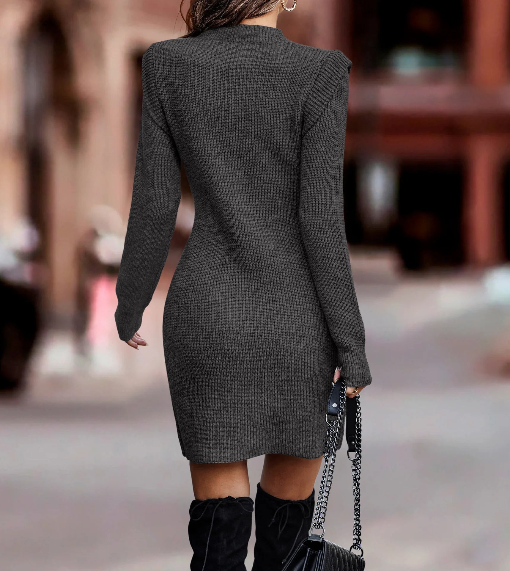 Autumn and winter new women's clothing fashionable temperament sexy round neck long sleeved hip hugging sweater women's dress