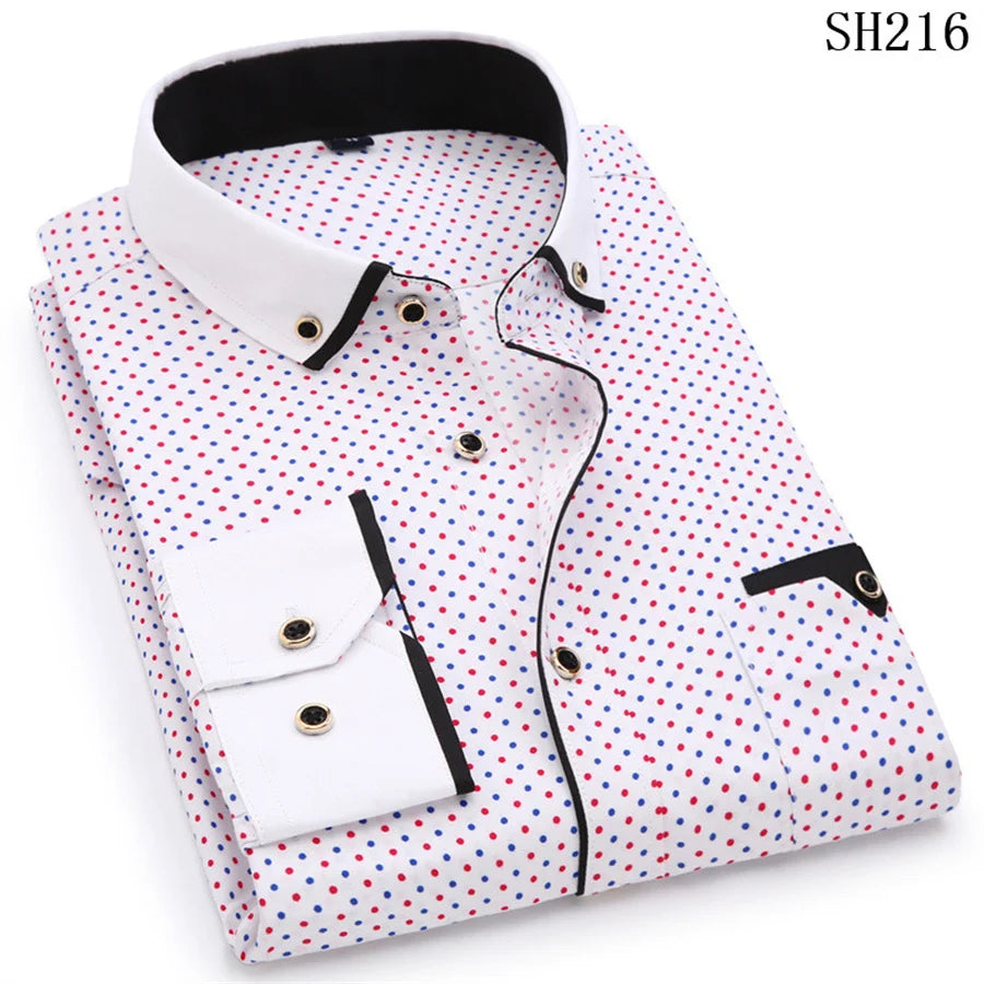 2025 New Printed Men Shirts Long Sleeve Social Business Dress Shirt Casual Slim Fit Man Clothing Button Down Office Wear 5XL