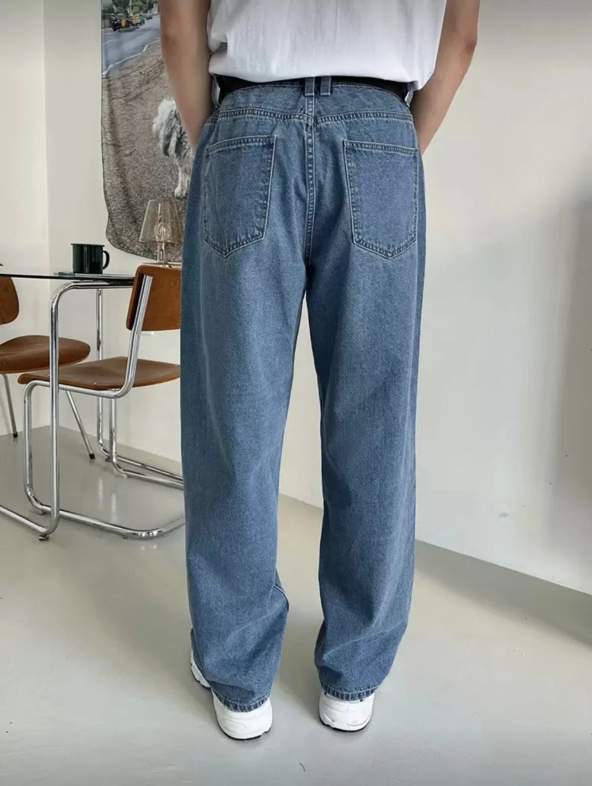 Men's Jeans - Light Blue Relaxed Straight Leg, Everyday Comfort, All-Season Fit