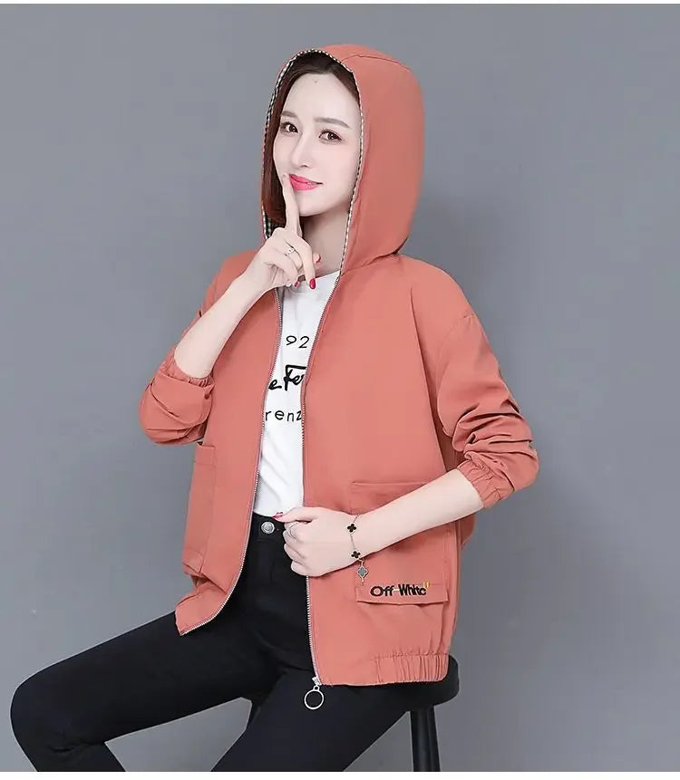 Women'S Clothes Spring Autumn Jacket Top 2025 New Women Windbreaker Korean Loose Casual Hooded Jacket Ladies All-Match Coat