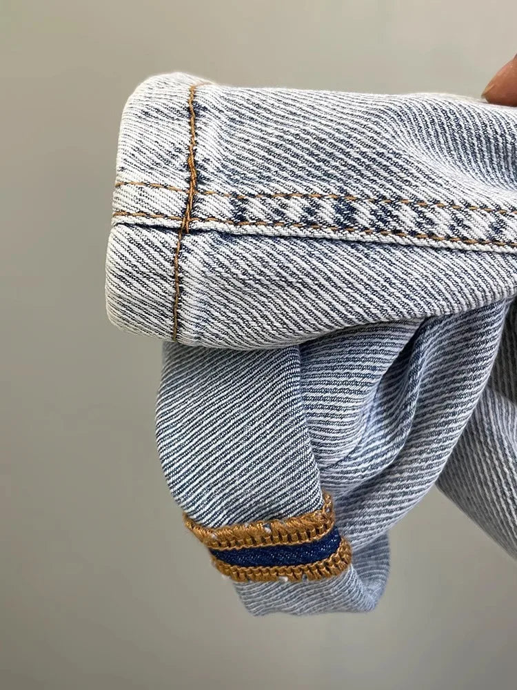 Light Blue Embroidered Jeans Men's Summer Slim Fit Nine-Piece Waed Casual Pants Breathable Straight Leg Jeans Youth Trend