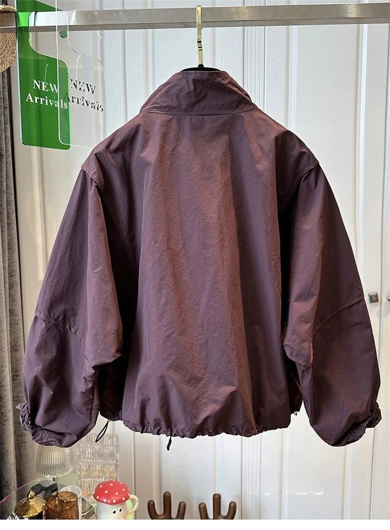 Women's Short Jacket 2025 Spring Autumn Stand-up Collar Korean Version Lady Outerwear Fashion Elegant Ladies Windbreaker Coat