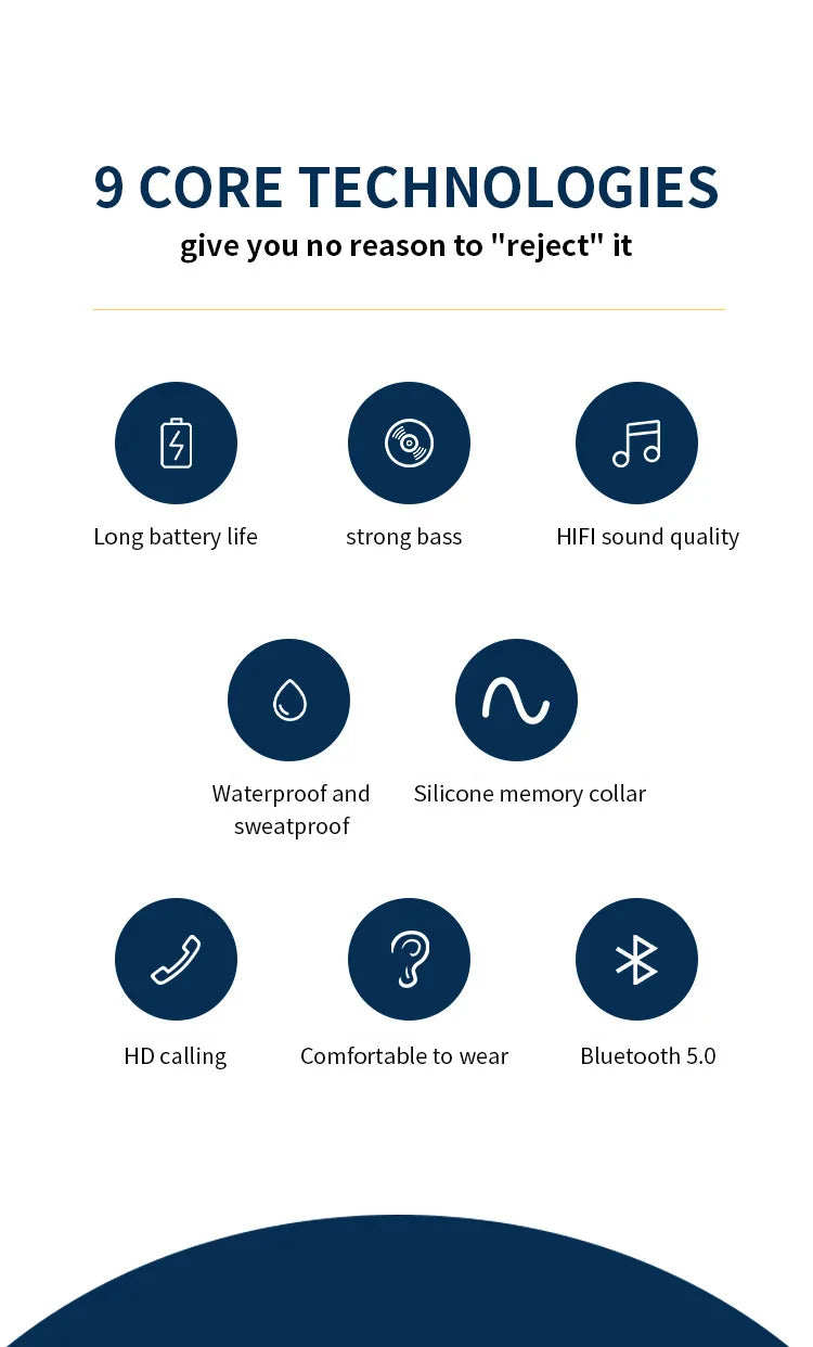 Wireless Headphone Fone Bluetooth 5.0 Neckband Earphones In ear Hifi Stereo Sports Headset Halter Waterproof Magnetic Earbuds