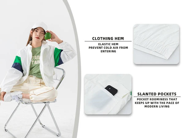 Women's Casual Jacket Color Block Windbreaker Coat Cropped junior Boomber Jacket Long Sleeves Patchwork Outerwear