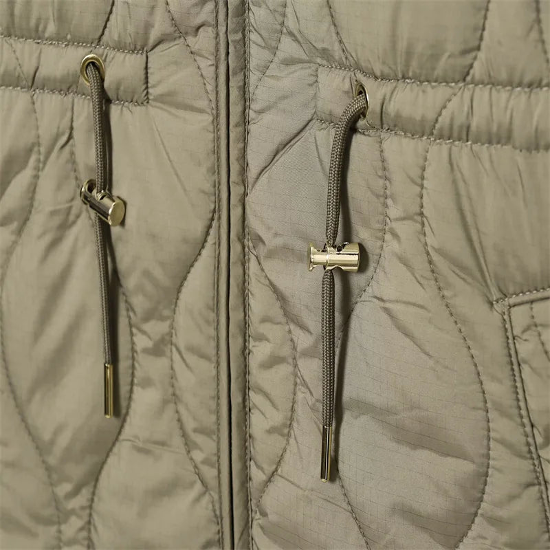 Women's Hooded Belted Quilted Jacket, Warm, Cool, Stylish, Fall, 2025