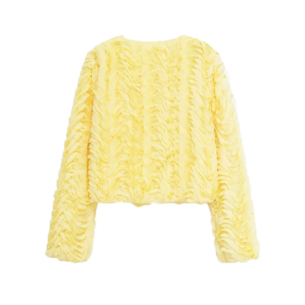 Women's Textured Jacket Coat O-Neck Long Sleeve Chic Outerwear Fashionable Female Tops