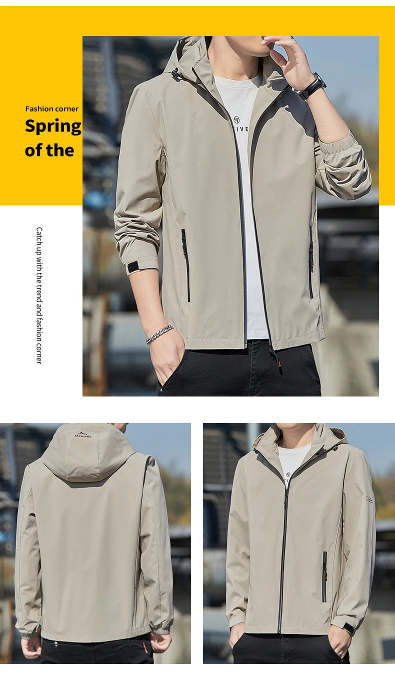 Men's jacket 2025 new jacket Spring and Autumn American slim fit trendy brand heavyweight hooded workwear casual assault jacket