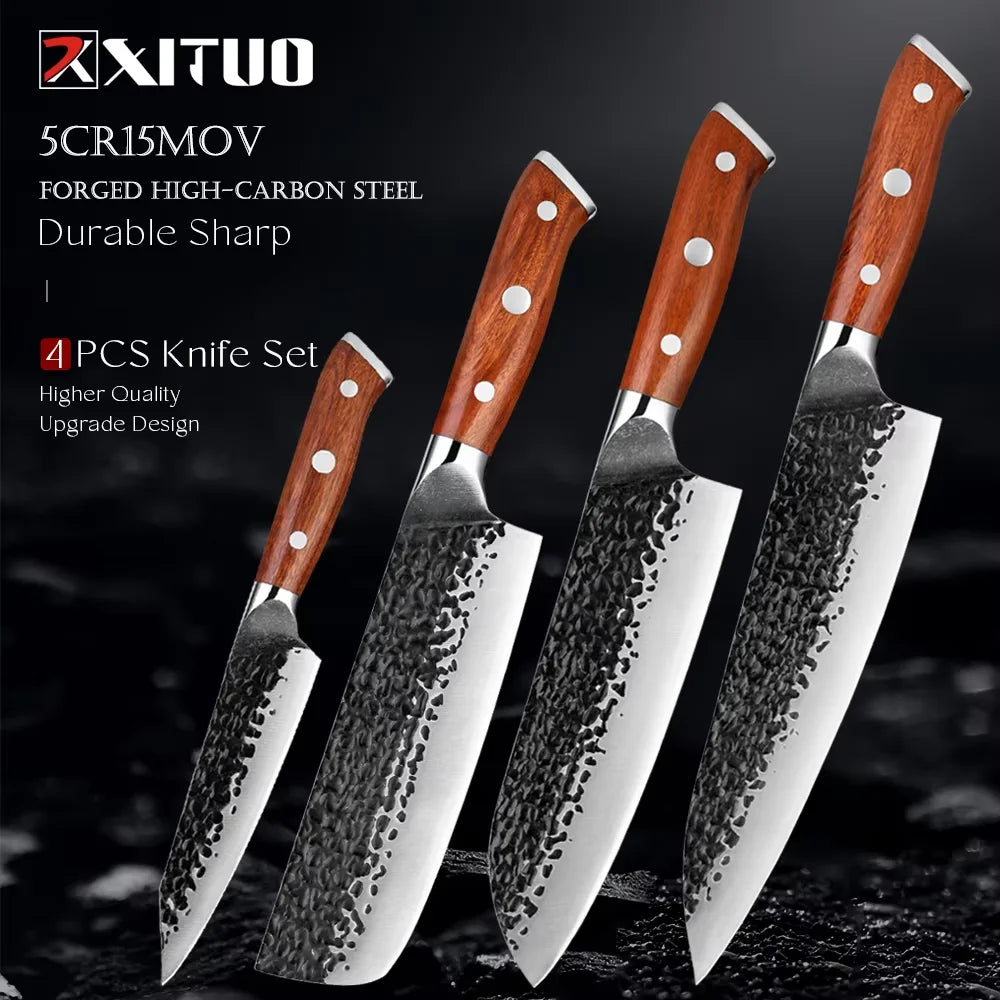 Kitchen Knife Set 1-6PCS Hand-forged high-carbon Steel Sharp Premium Japanese Knife Including Chef,Cleaver,Utility&Santoku Knife