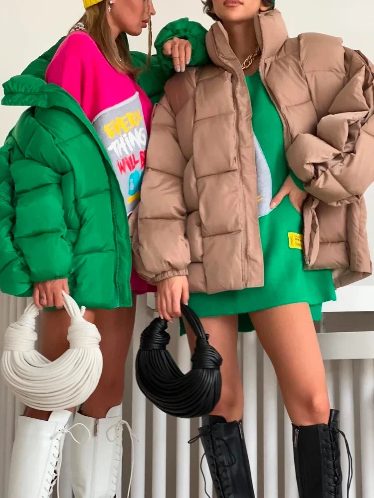 Winter Jackets for Women 2025 Thick Warm Loose Fashion Quilted Jacket Female Interchange High Street Green Baggy Puffer Coat