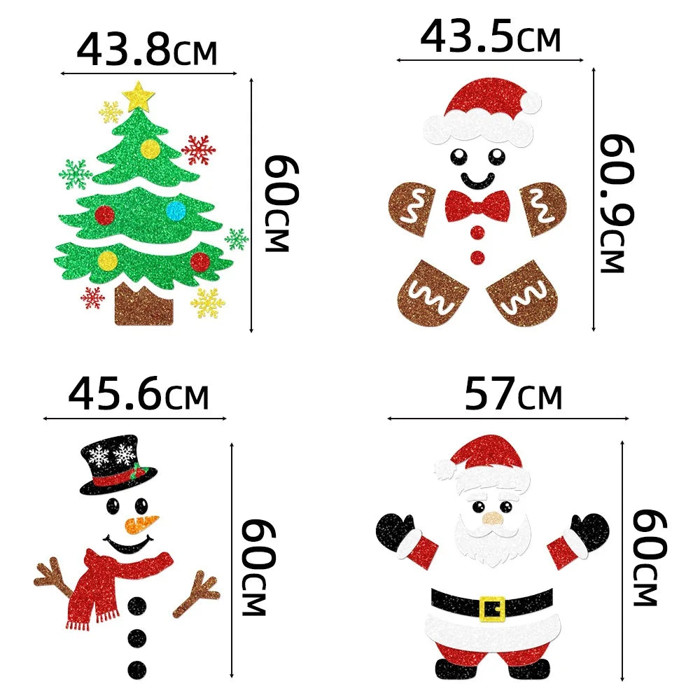 Christmas Felt Door Stickers Christmas Xmas Snowman Santa Claus Xmas Tree Gingerbread Man Door Decals Decor Window Door Decor