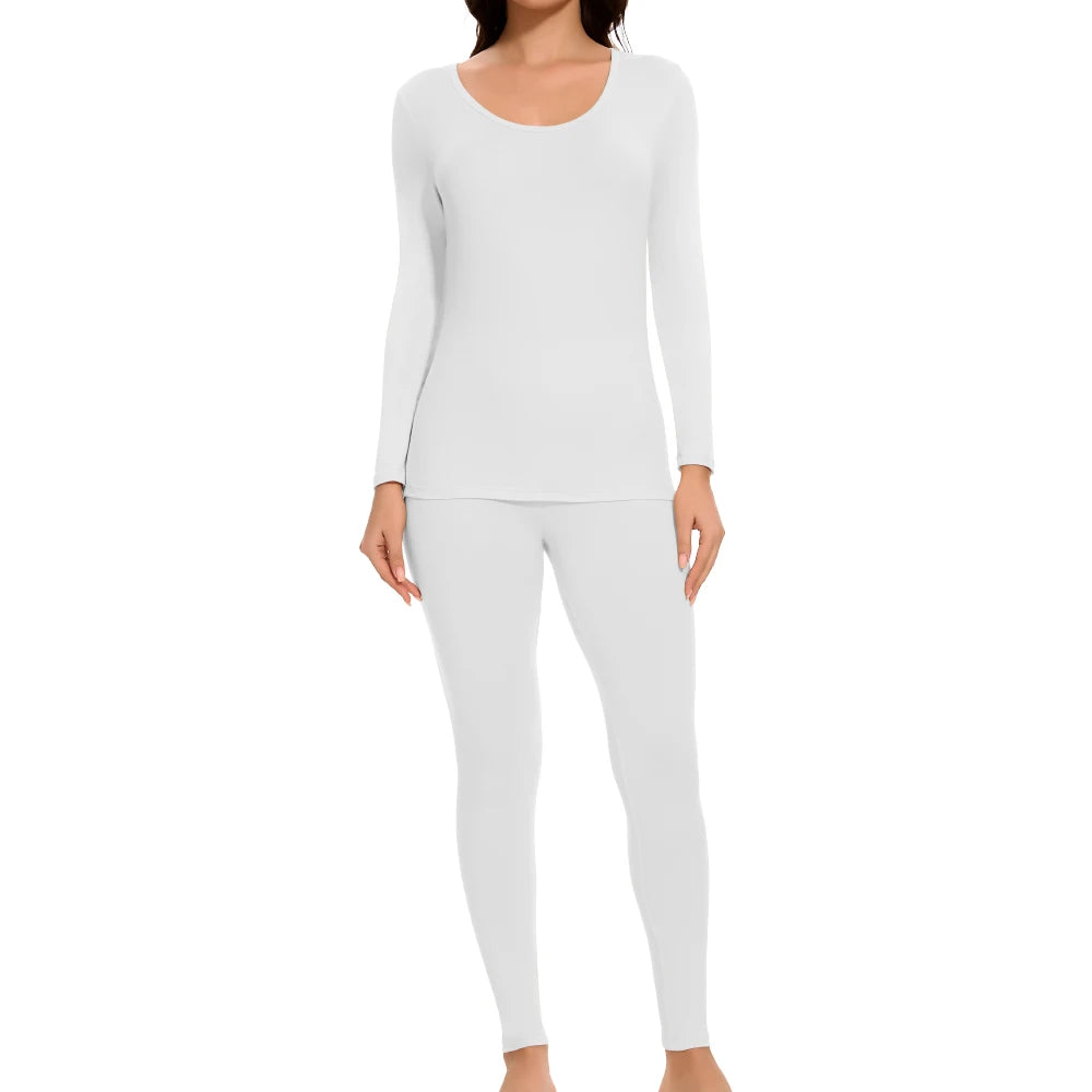 Women's Casual Warm Suit Long Sleeve Round Neck Bottoming Top Leggings Two-piece Set Solid Color Autumn Winter  Outfits Female