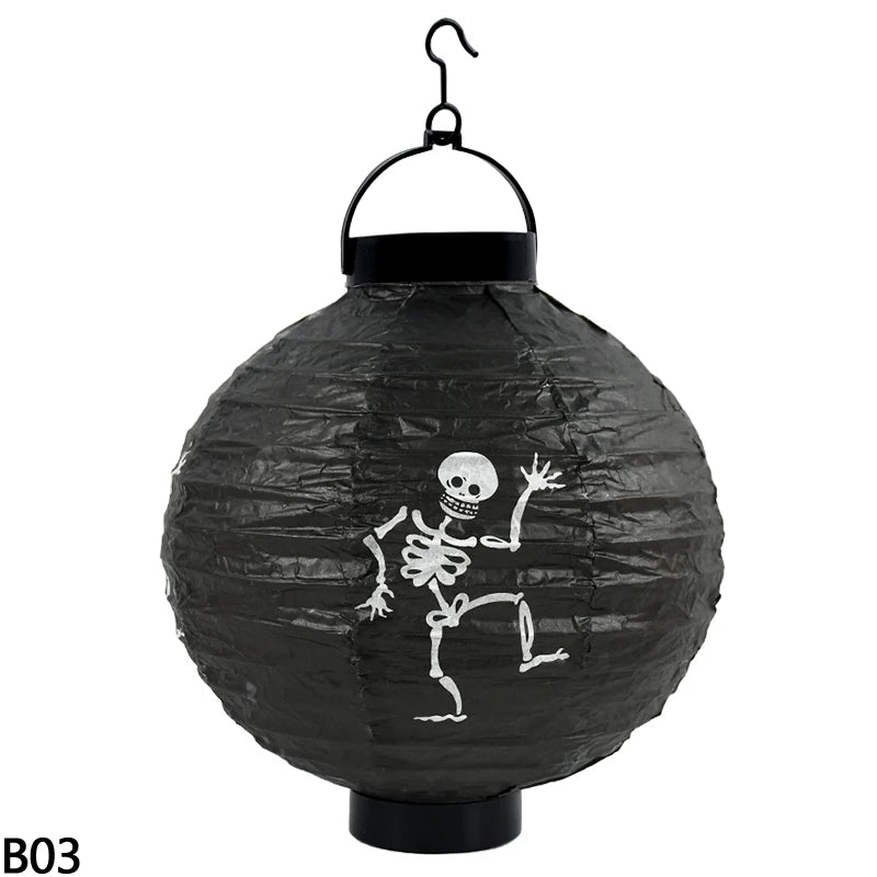Halloween LED Pumpkin Paper Lantern Spider Skull Bat Lantern Printing Hanging Lantern Festival Party Home Garden Outdoor Decor
