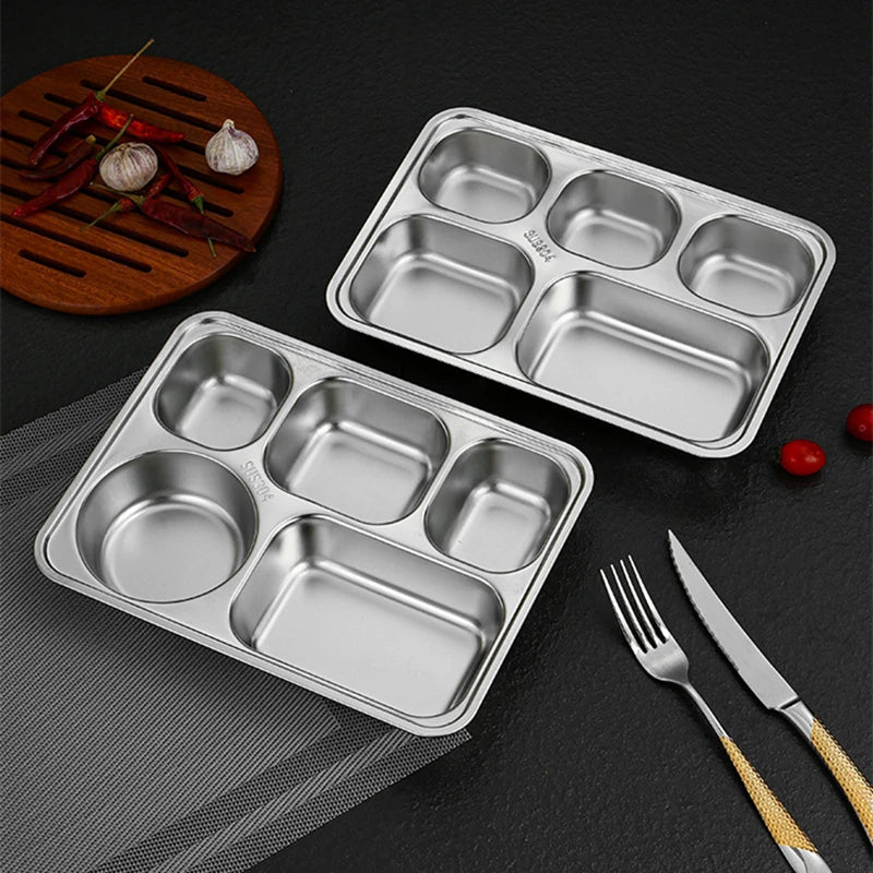 Kitchen Stainless Steel Divided Dinner Storage Tray Thickened Compartment Plates for Food Serving Organization Lunch Container
