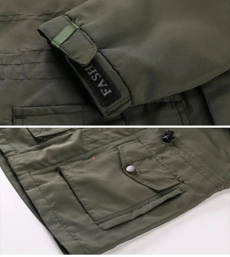 Men Cargo Hooded Casual Military Jacket Men Fashion Windproof Bomber Mens Jacket New Winter Windbreaker Pilot Coat Men Clothing