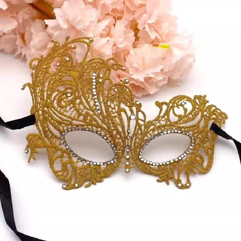 Halloween Makeup Ball Adult Lace Mask With Acrylic Diamond, Gold Silver Phoenix Mask, Women's Sexy Party Princess Half Face Mask