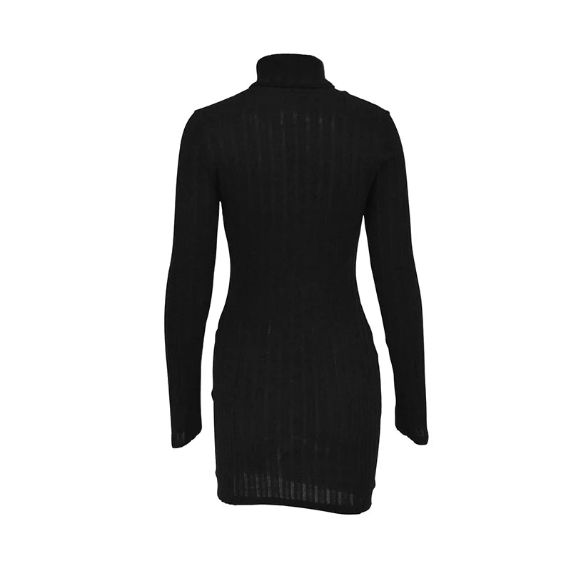 Autumn Winter New Dresses Women Long Sleeves Turtleneck Solid Sexy Bodycon Sheath Mini Dress Club Elegant Party Knitted Dresses