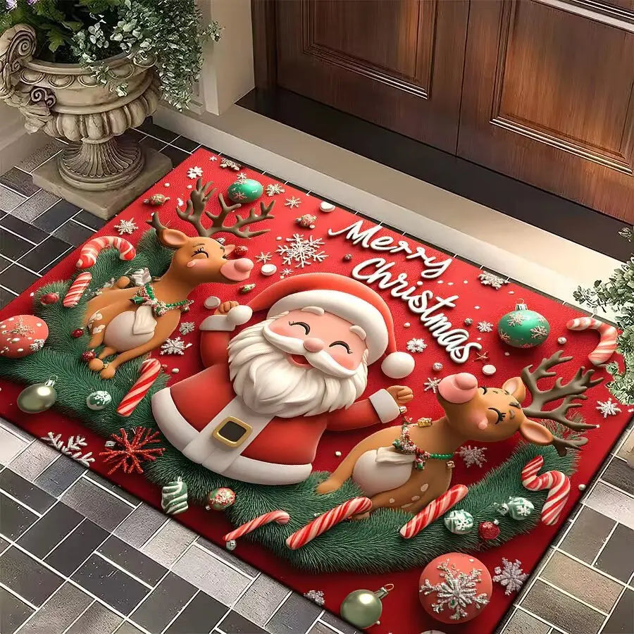 Christmas Carpet Cartoon Gingerbread Man Crystal Velvet Kitchen Floor Mat Non-slip Door Mat Entry Door Mat new year Home Decor