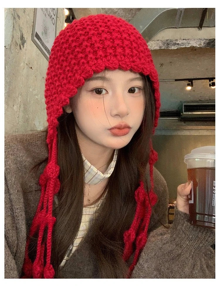 Winter Fashion Handwoven Tassel Hat Ladies Fashion All Kinds of Warm Bag Head Hat