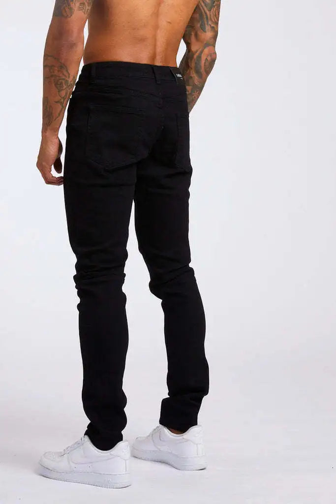 2025 New style denim men's pants, Instagram trend, black slim-fit high-waisted denim jeans for men