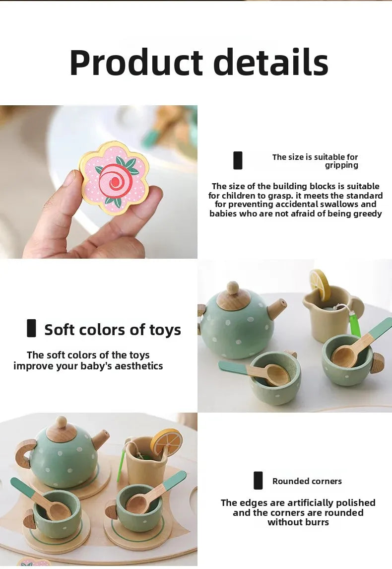 Kids Wooden Afternoon Tea Set Toys Kitchen Accessories Tea Party Food Play Early Educational Toys for Toddlers Girls Boys Gifts