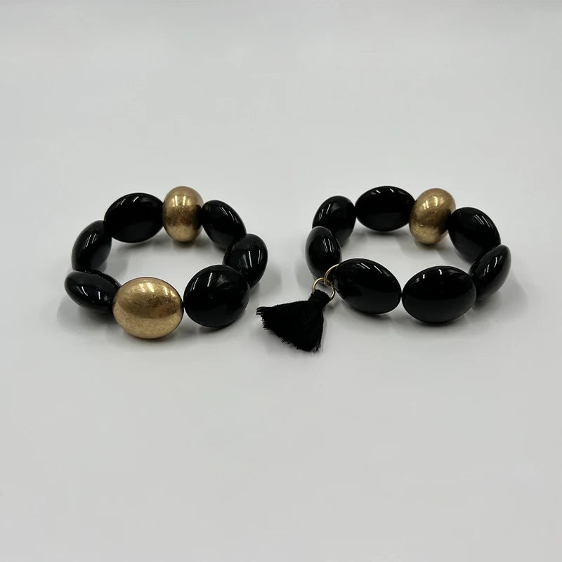 Suekees Boho Fashion Jewelry Gift Elastic Bracelets Earthy Jewellery Acrylic CCB Beads&Tassel Bracelets for Women Accessories