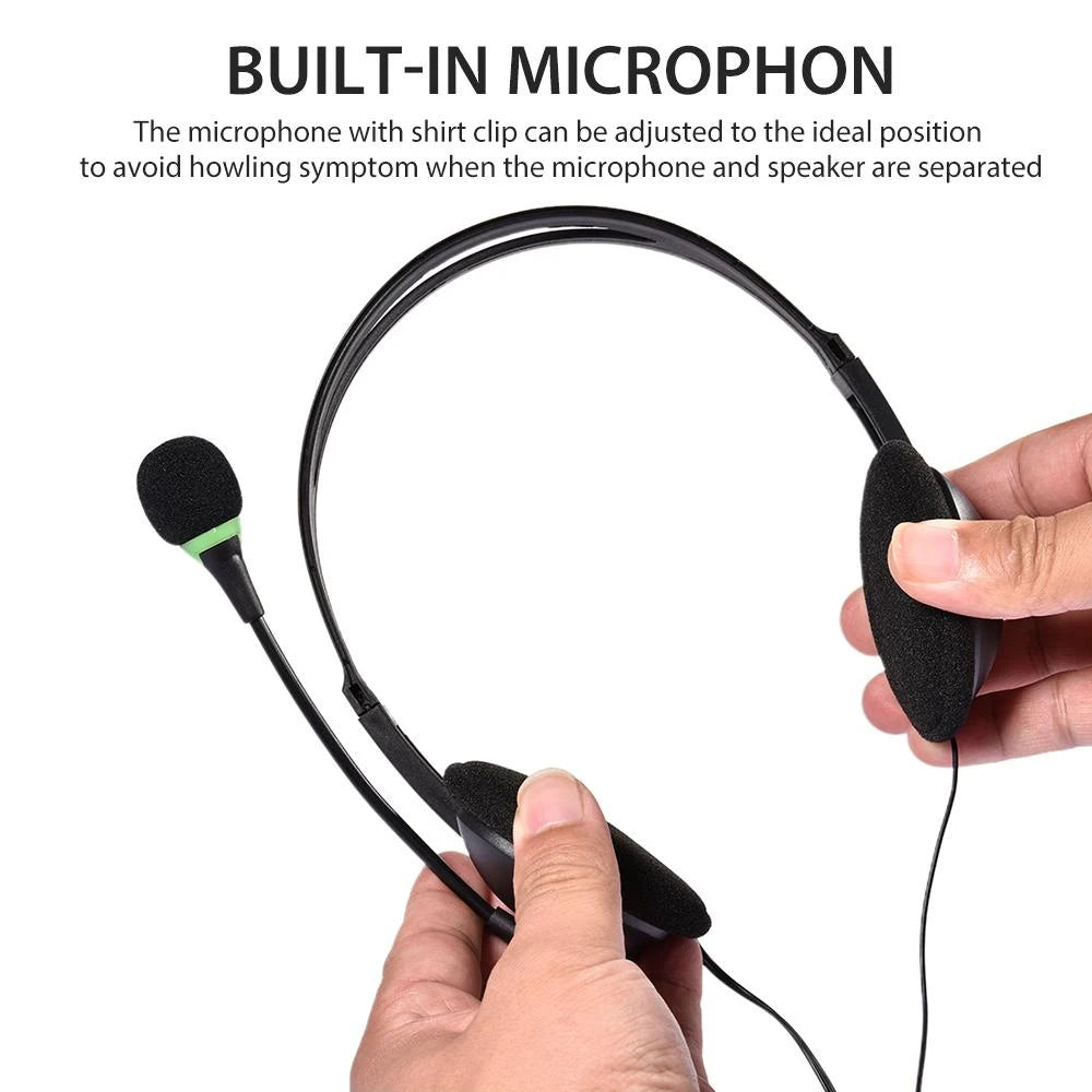 3.5mm Wired Headphones With Microphone Noise Cancelling Headset Business Call Center HiFi Earphone Helmet For Laptop PC Computer