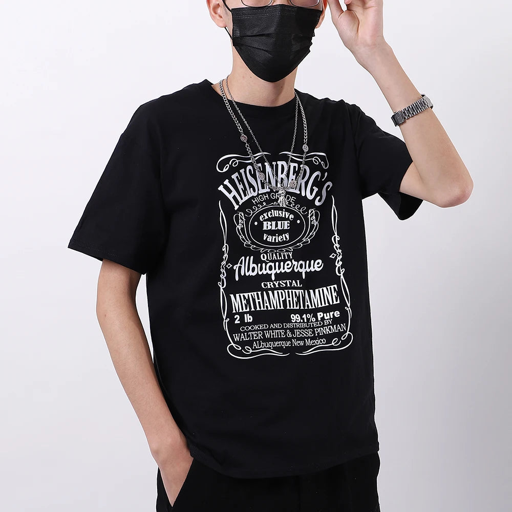 Male t-Shirts Oversized Cotton t Shirts Printed Heisenberg Letter Tshirt Hip Hop Blouse Men's Clothing o-Neck Breathable Tees