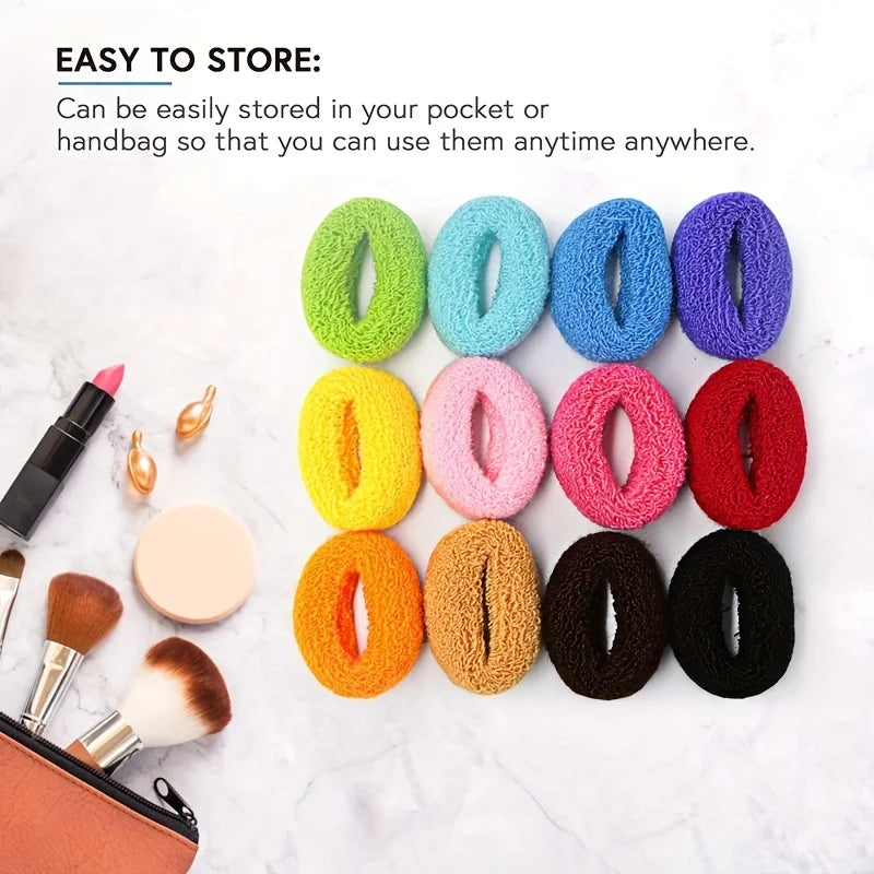12pcs Large Stretch Thick Hair Ties For All Hair Types Seamless Terry Cloth Elastics Ponytail Holders Hair Accessories No Damage