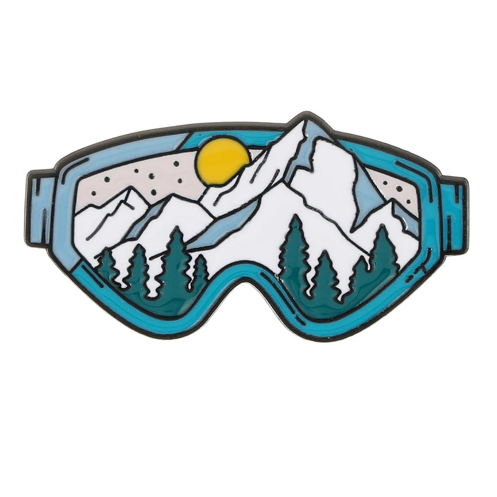 Winter Skiing Equipment Design Enamel Pins Snow Mountain Pattern Snowboard Helmet Snow Goggles Glove Shaped Brooches