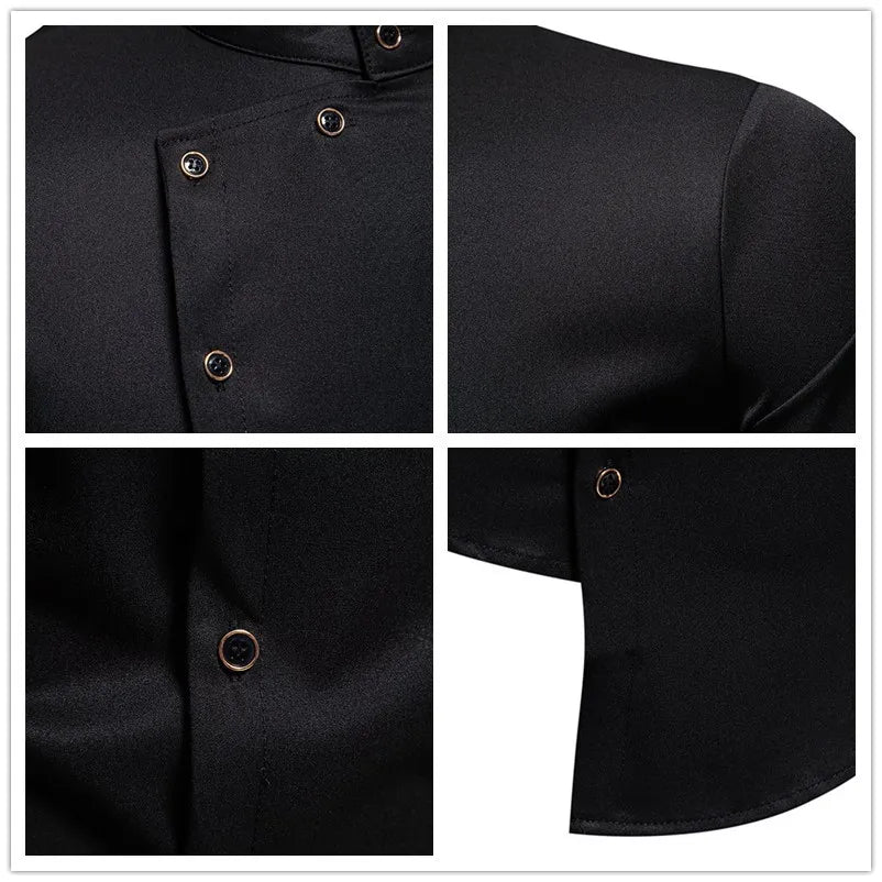 Mens Dress Shirts Vintage Personality Irregular Crop Long Sleeve Business Stand Collar Shirt Men Camisas Streetwear Blusas Tops