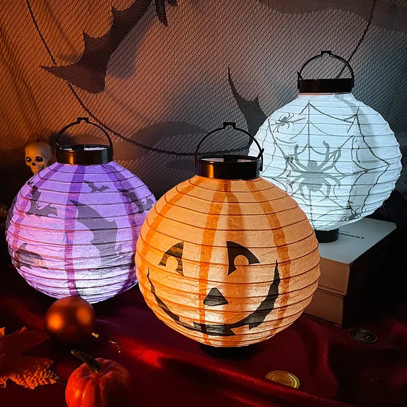 Halloween LED Pumpkin Paper Lantern Spider Skull Bat Lantern Printing Hanging Lantern Festival Party Home Garden Outdoor Decor