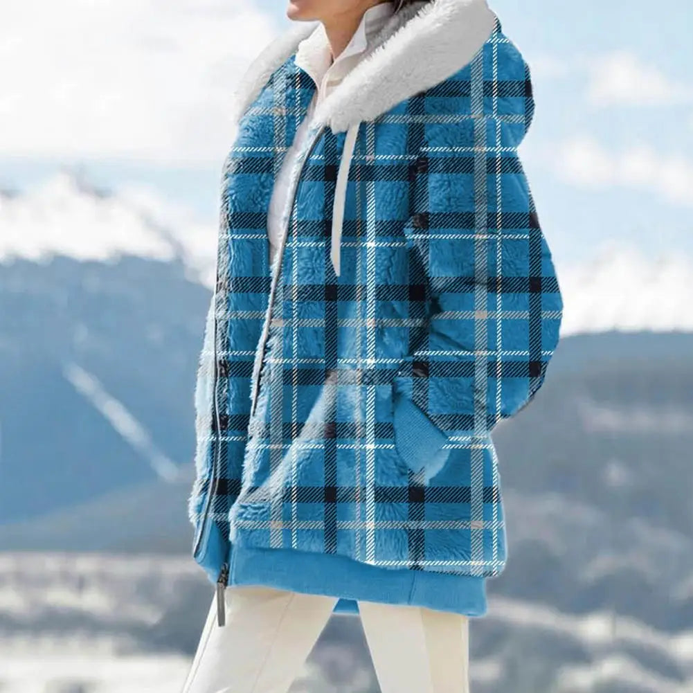 Women Winter Coat Solid Color Long Sleeves Zipper Cardigan Loose Warm Furry Plush Plus Size Lady Coat Winter Clothes