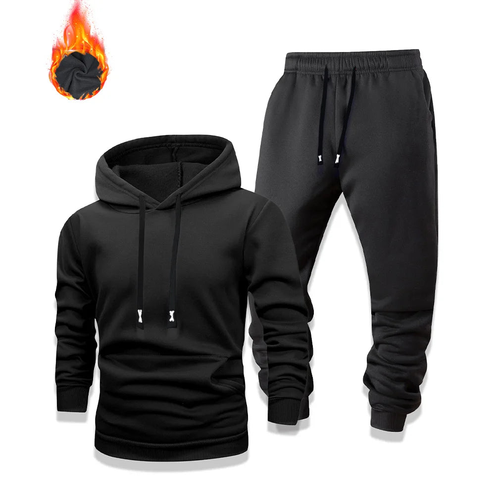 Tracksuit for Men Hoodie Sweatshirt and Pants Set Autumn Warm Sports Suits Male Casual Jogging Pullover Trousers 2 Pieces Sets