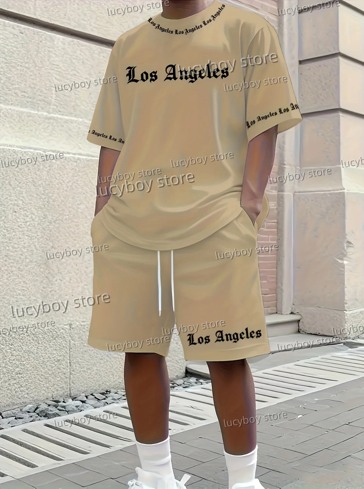 men casual Tracksuit Outfit Summer Tracksuit  2 Piece Set Clothes LOS ANGELES MEN Tracksuit Sport T-shirt+shorts Suit