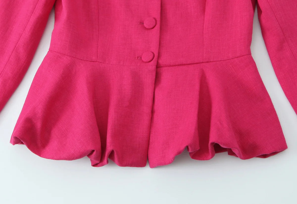 2025 Women's Autumn New Suit Jacket Round Neck Single Breasted Skirt Design High Waist Commuting Temperament Long Pants Set