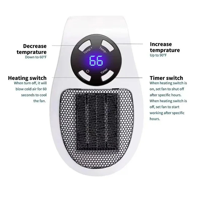 Portable Electric Heater Mini Radiator Plug in Wall with Remote Control Fast Heating Hand Warmer for Room Office Desk Use