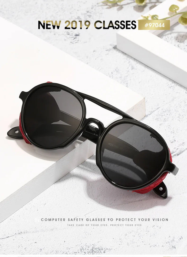 2022 Steampunk Googles Men Retro Punk Round Sunglasses Brand Design Double-bridge Windshield Hiking Driving Shades Eyewear UV400