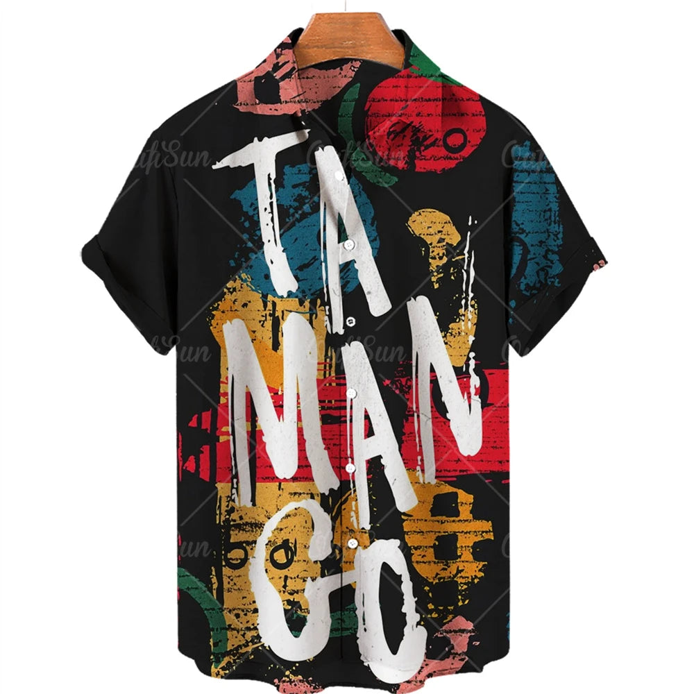 Hawaiian men's shirts, breathable, loose, with graffiti patterns of love, a popular trend in Europe and the United States cheap