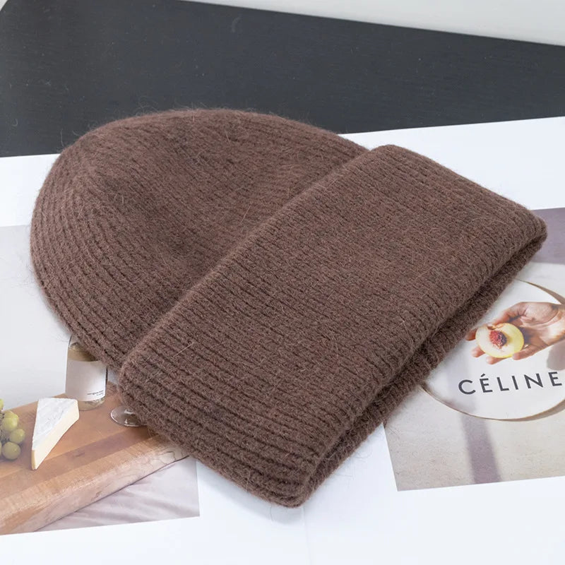 Winter Hats For Women Rabbit Fur Knitted Beanies Curled Thickened Keep Warm Bonnet Baggy Cap Female Soft Beanie Ski Cap