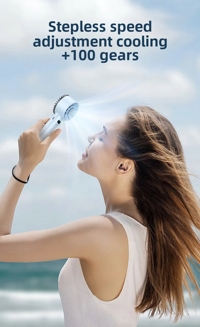 Ice compress high-speed cooling fan handheld fans USB Rechargeable portable mini fan LED Digital Display, Travel,Camping,Outdoor