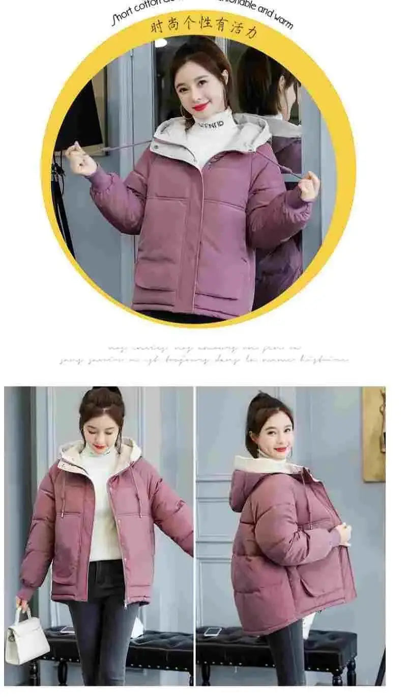 Women Winter Jacket 2025 New Warm Thicken Cotton Coat Korean Plus Size Loose Bread Jacket Women Hooded Basic Coat Winter Outwear