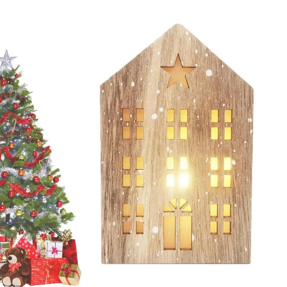 Christmas Wooden House Decor Creative House Shape Light Up Hanging Ornament Christmas Party Supplies Indoor Home Decoration