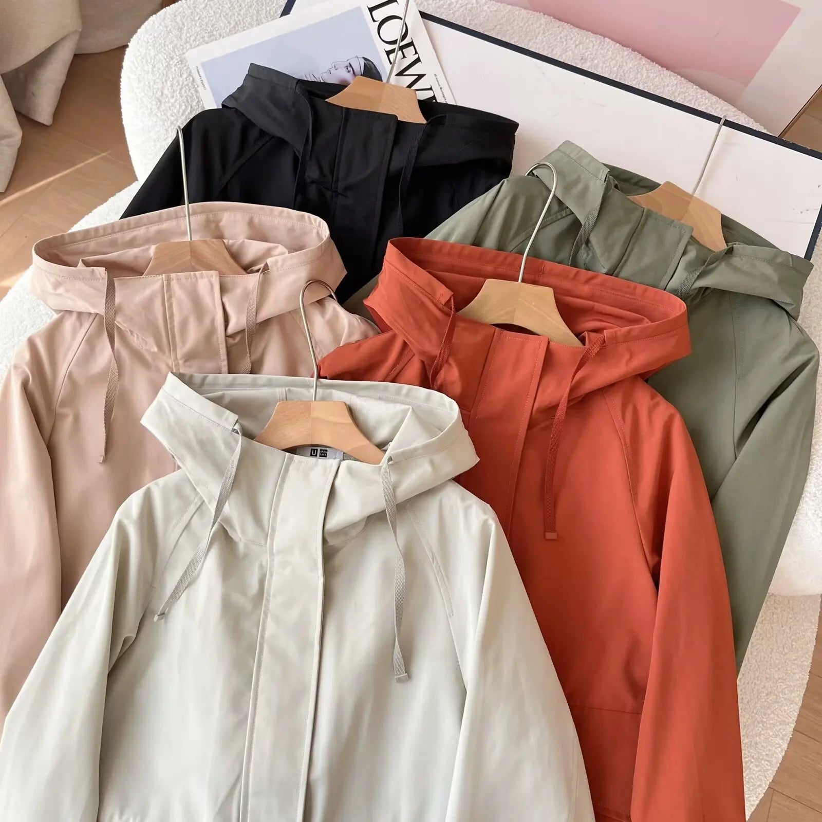 Women's Red Jacket Windproof Waterproof  2025 Casual Hooded Coat