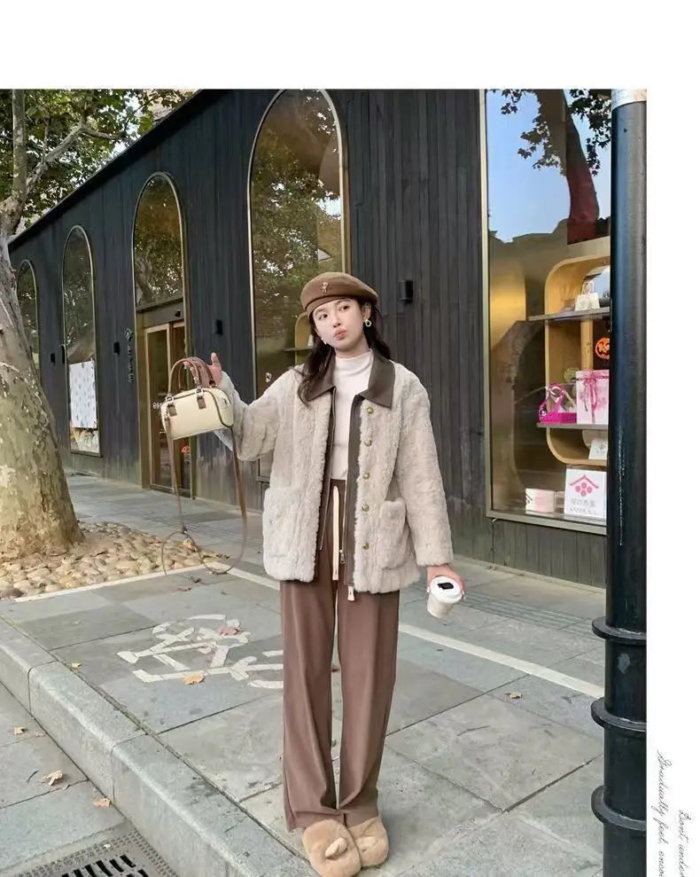 Women's Winter Jacket Little Fragrant Lamb Wool Coat Female Short Winter New Loose Thickened Mao Mao Top Cotton-padded Jacket