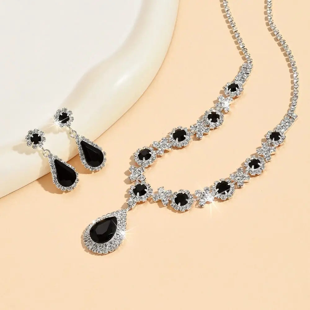 Fashionable Crystal Jewelry Necklace Earring Set Premium Luxury Pendant Necklace Original Design Inlaid Zircon Dangle Earrings