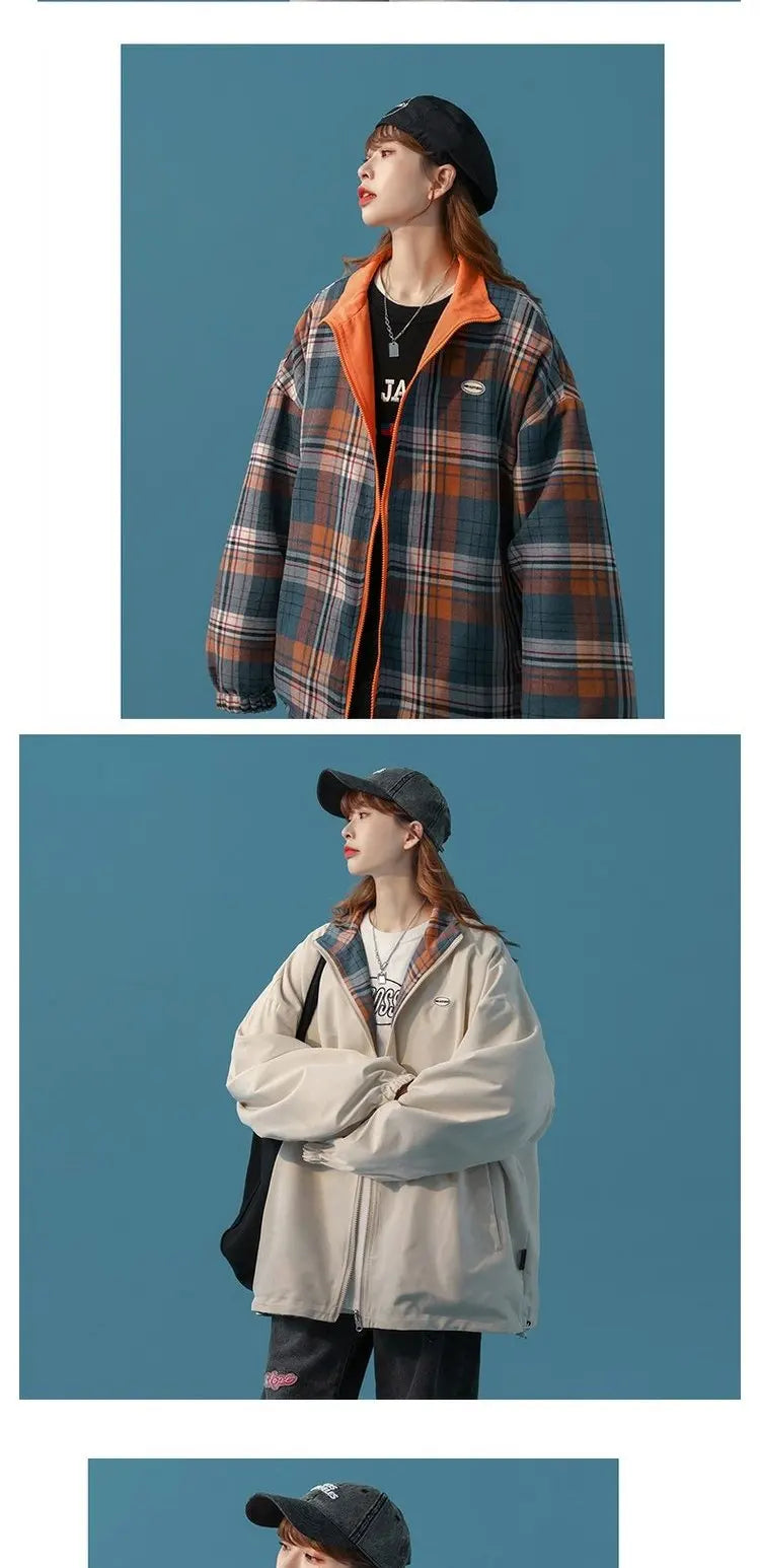 Bomber Jackets Women American Retro Chic High Street Casual Coats Reversible Turn-down Collar Fashion Newly Autumn Simple Loose