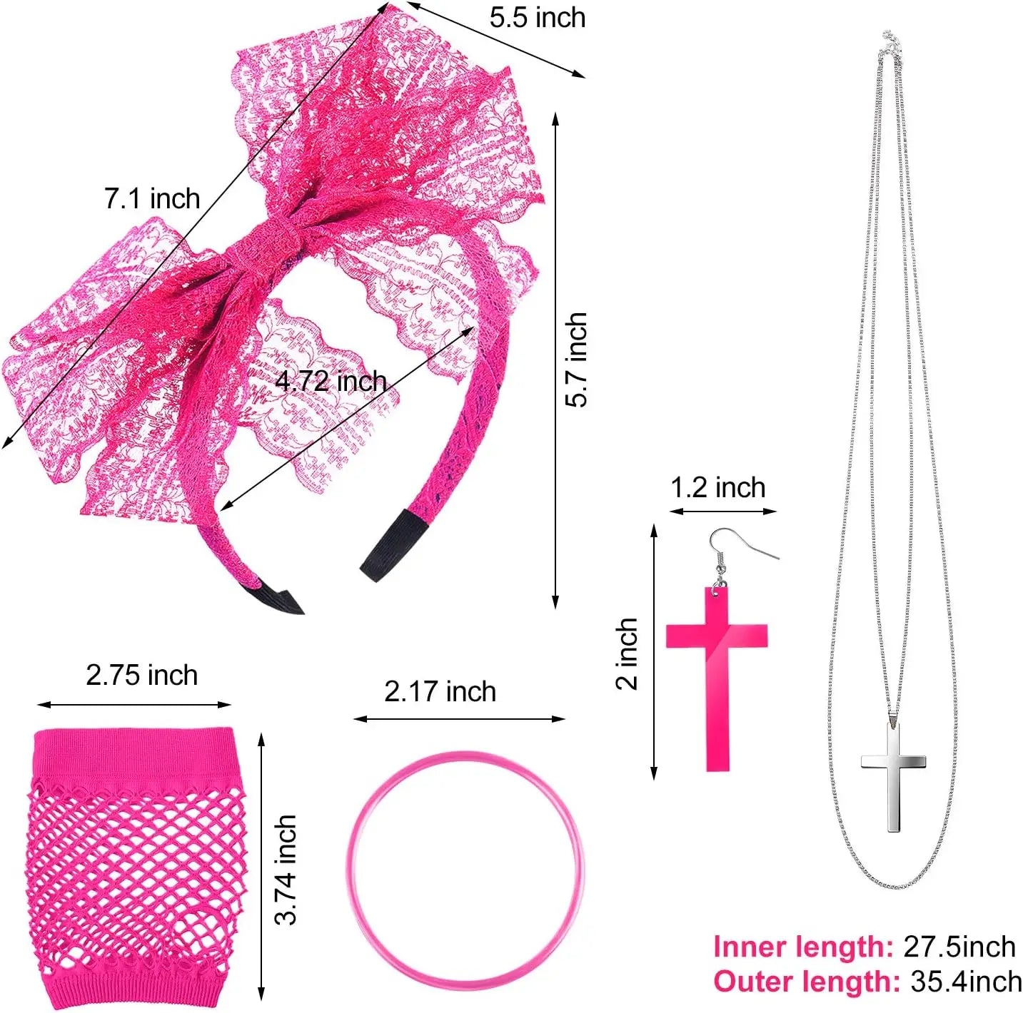 80s Accessories Women Dress Costume Lace Headband Earrings Fishnet Gloves Necklace Bracelet anime accessories set fancy dress