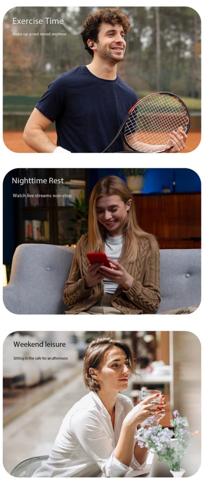 New Mirror Surface Digital Display Soft Silicone Ear Clip Wireless Bluetooth Headphones with Noise Reduction, High-Definition, Lossless for Sports