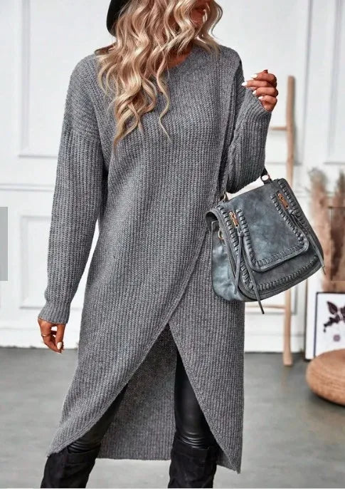 Womens Long Knitted Sweater Dress 2025 Autumn Winter Warm Fur Jumpers Casual Solid Loose Knit Midi Dress Lady Work Pullovers